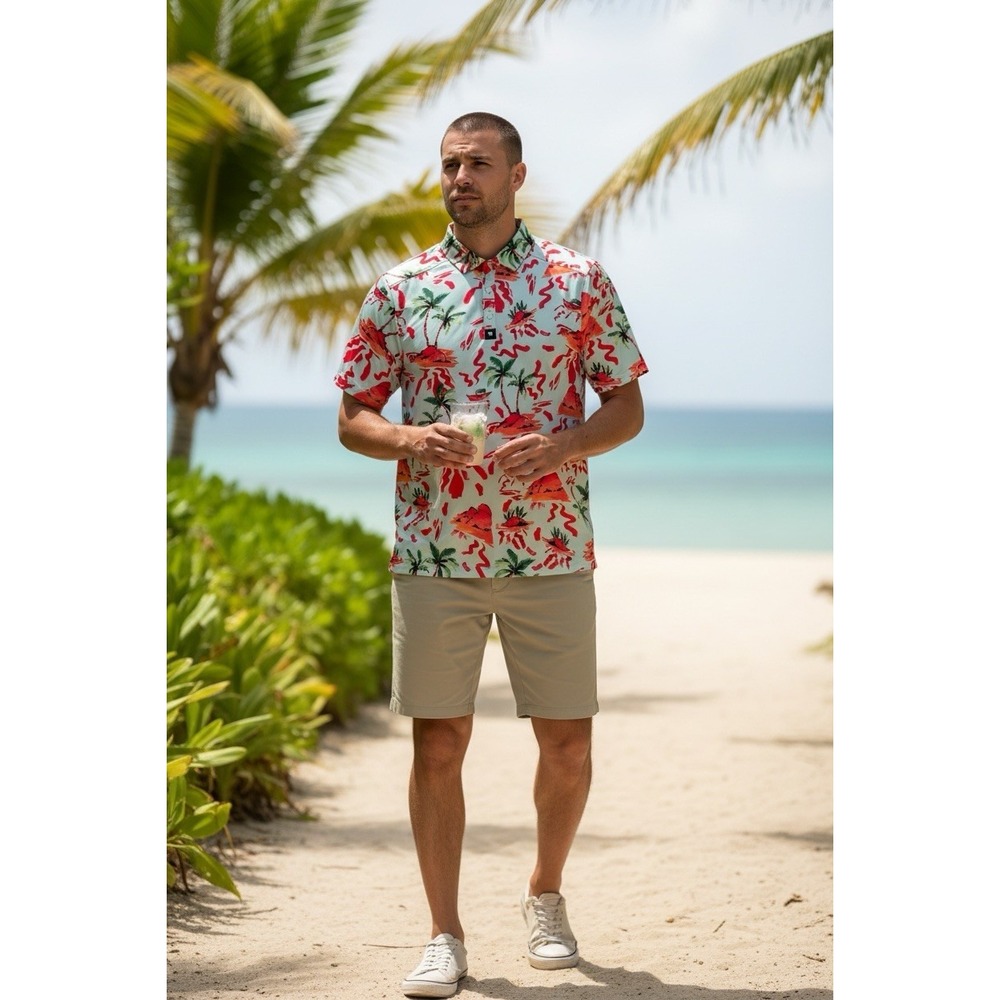 Bad Birdie Golf Polo Shirt Mens Medium‎ Blue Tropical Print
